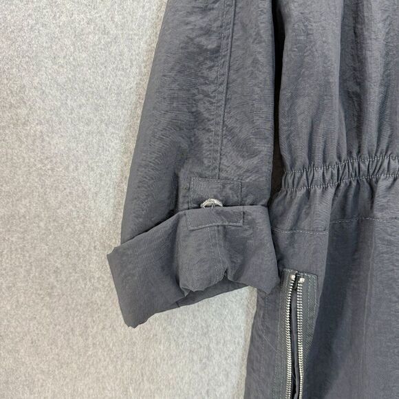 Unbranded Gray Rain Jacket Windbreaker Coat Lagenlook Full Zip Roll Hood Anorak - Picture 3 of 16